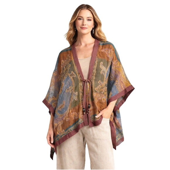Soft Surroundings Sweaters - Soft Surroundings 100% Wool Open Kimono Cardigan  Paisley Boho One Size Topper